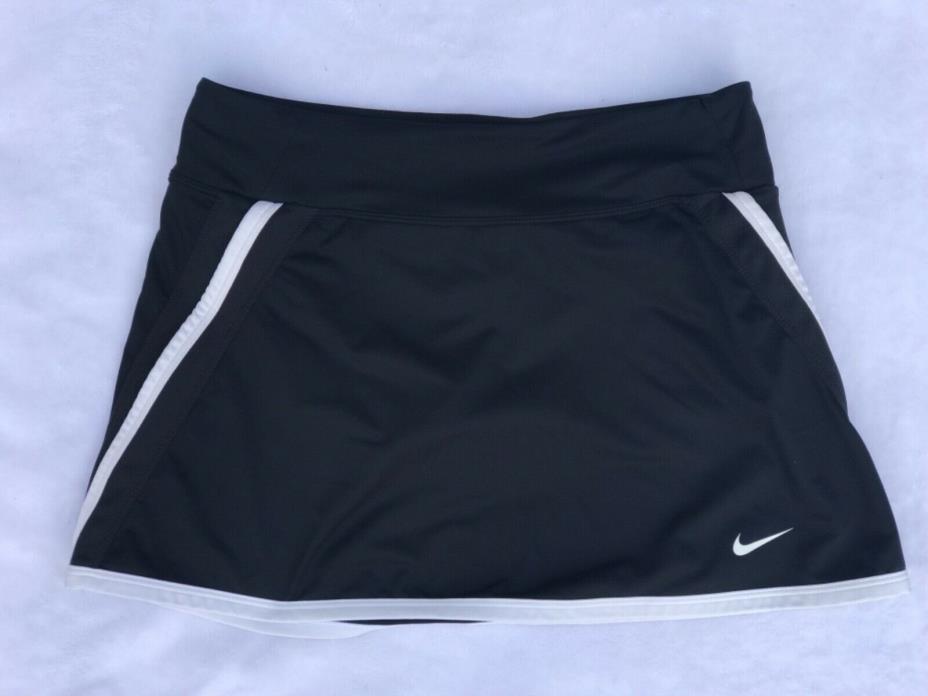 Girls Nike Dri Fit Jet black white striped Sport Run Tennis Skirt Skort L Large