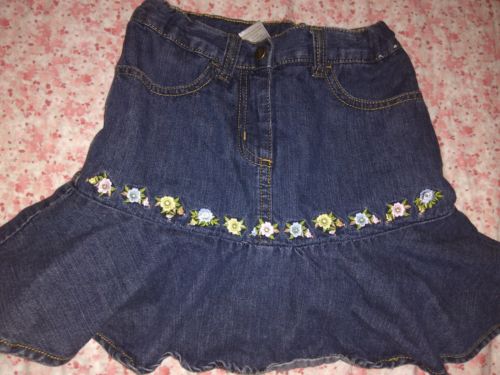 Gymboree Girl's Denim Skort Embroidered Flowers Floral Skirt Jean Size 6 School