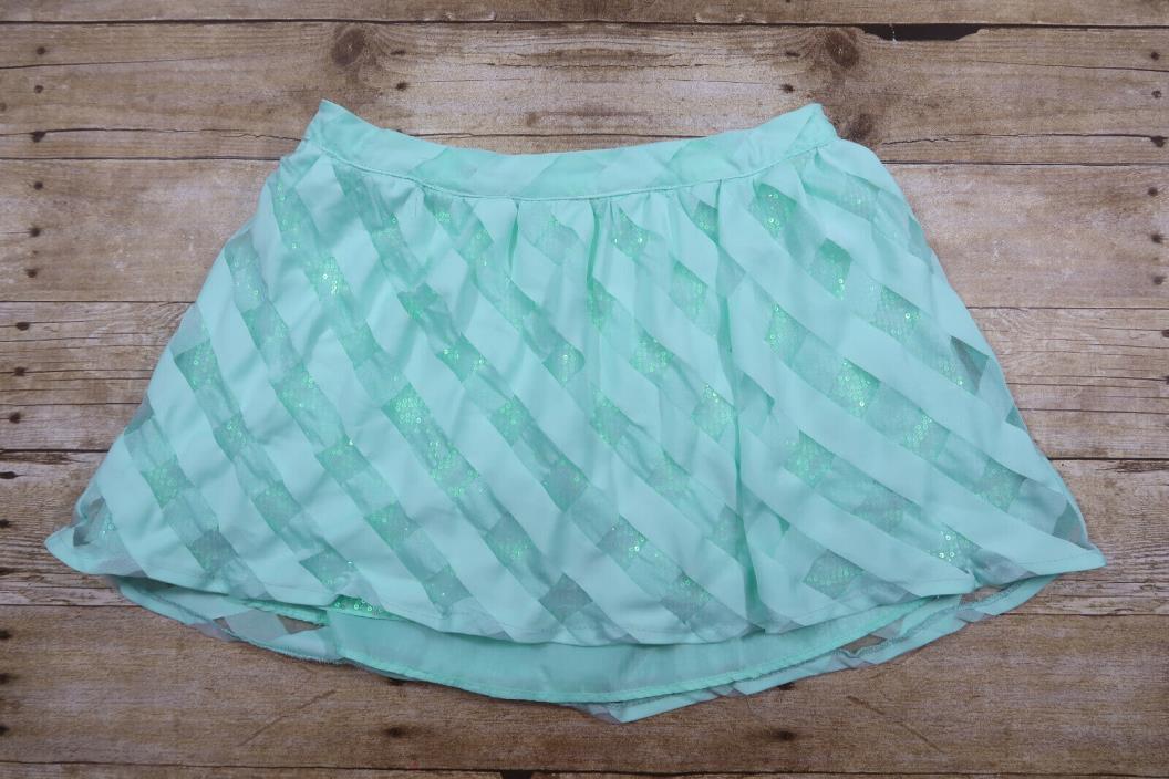 Justice Jeans Girls Mint Green Denim Skirt lined with shorts Skort Size 16 Sprig
