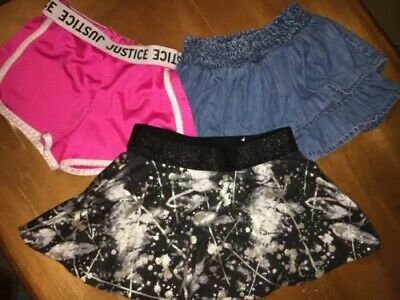 Justice Sz 7 Skirt Shorts Skort Lot Guc Pink Jean Splatter Paint