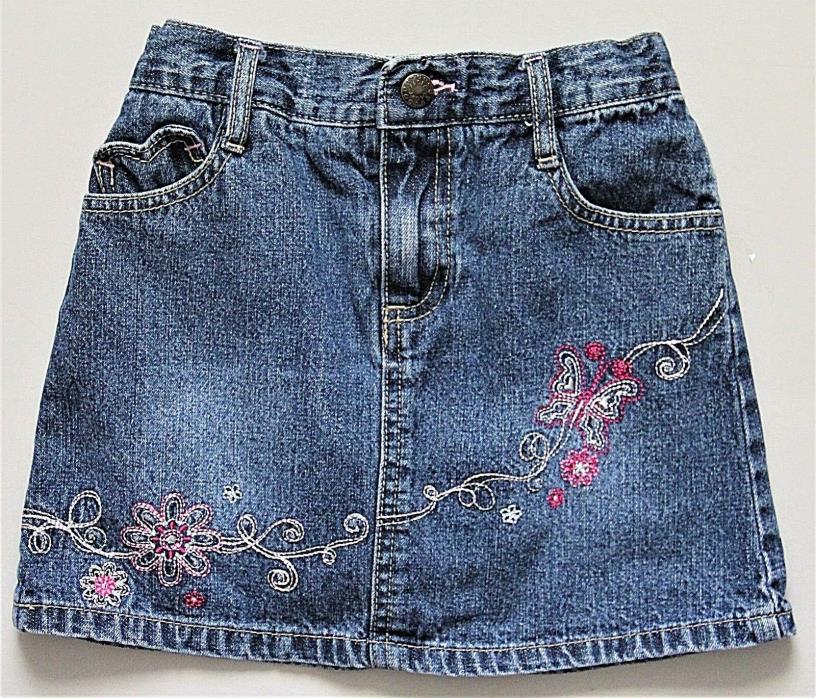 Faded Glory Girls Size 5T/NP5 Jean Skirt/skort Embroidered Butterfly Flowers