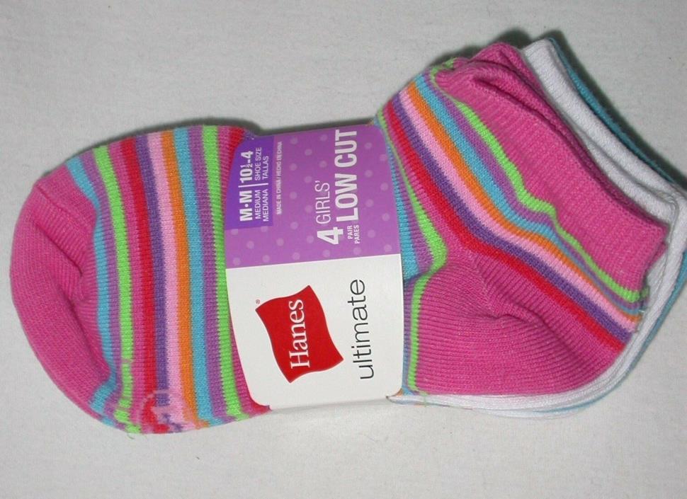 Hanes Girls' 4 Pack Ultimate Low Cut Socks Medium 10 1/2-4 Multi Color Stripes