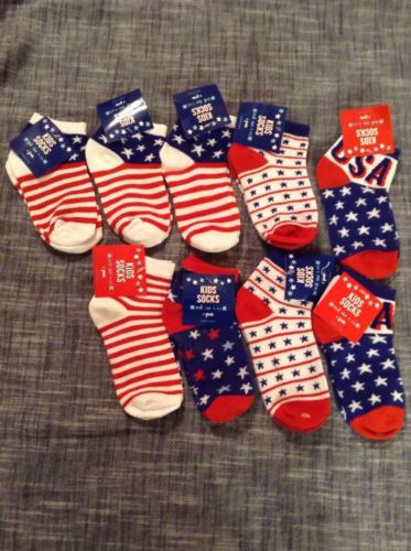 LOT OF 9 PAIRS OF KIDS GERTEX ANKLE SOCKS / SIZE 5 TO 6.5 / STARS & STRIPES