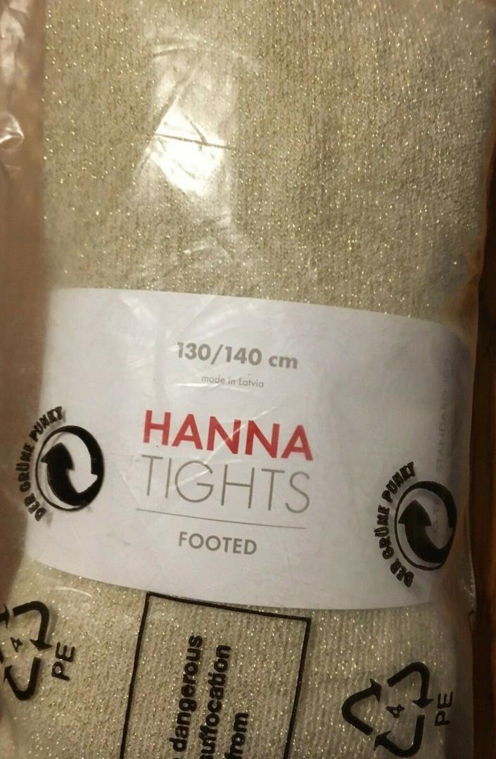 130/ 140 cm Hanna Andersson Girls Footed Tights Sz 8-10 Gold Sparkle NEW