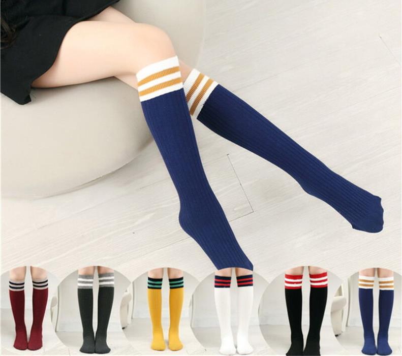 Girls 1 Pair Knee High Sports Socks for Baseball/Soccer 2 Stripes Sz 9-12 Years