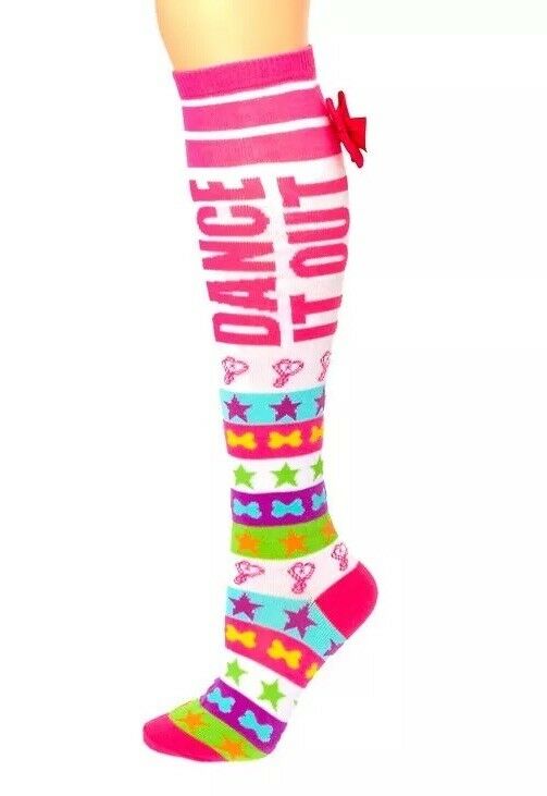 Jojo Siwa Dance It Out Knee High Socks With Cute Pink Mini Signature Bow  9-11