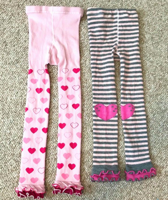 2 set Naartjie Pink Heart Gray Striped Knit Frilled Footless Tights Girls 6 7 8