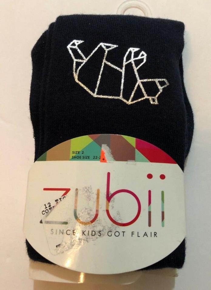 Zubii Girls Tights Blue with Silver Bear Size 2 Shoe Size 22-24 New