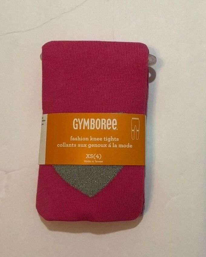 Gymboree Girls Fashion Knee Tights Pink with Silver Heart Size XS (4) New