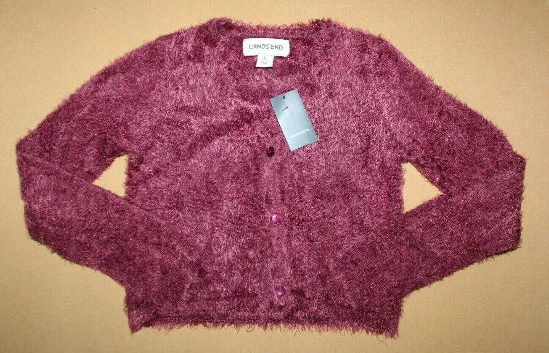 NWT LANDS' END Girls Burgundy Cardigan Sweater Size L 6X-7