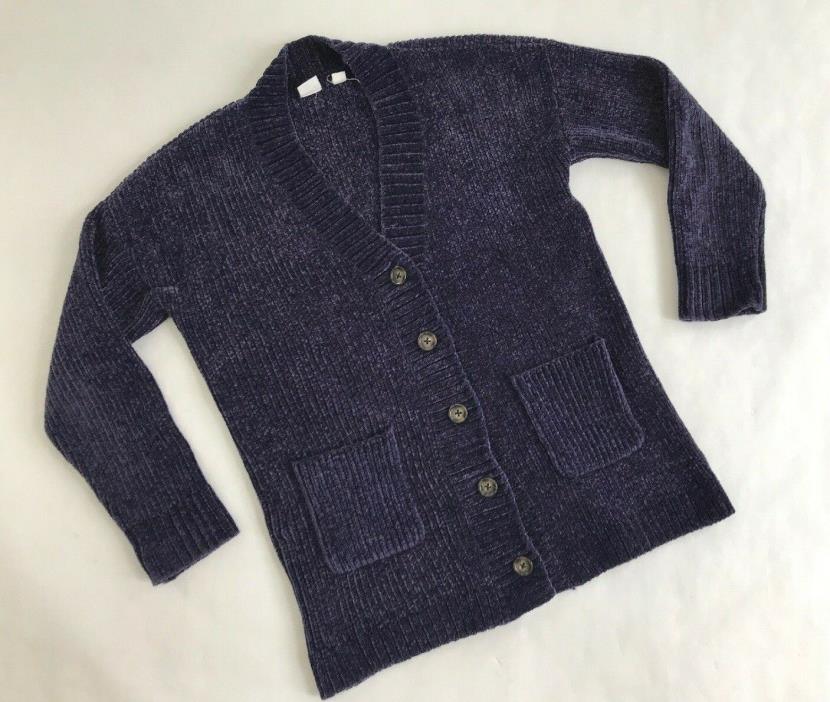 Gap Kids Blue Chenille Cardigan Sweater Button Up Girls Medium Pockets