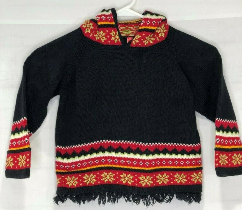 Hanna Andersson Girls Sz 100 Black Striped Pullover Hooded Nordic Style Sweater