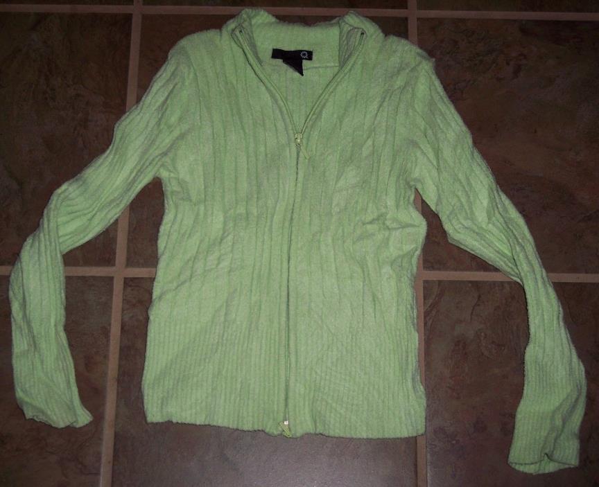 zip-up knit sweater,girl's med,lime green with 2-way zipper,pre-owned,winter