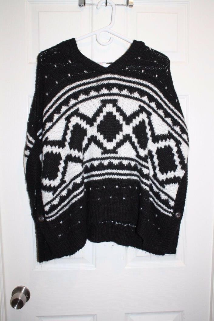 Justice Size Large 12-14 Black White Glitter Sparkle Shrug Poncho Sweater Hoodie
