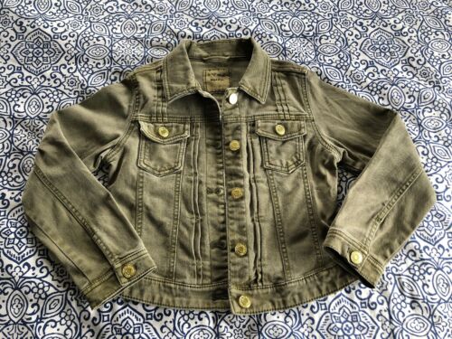 US Next Direct Girls Olive Green Denim Cropped Fitted Jacket Size 9 Years