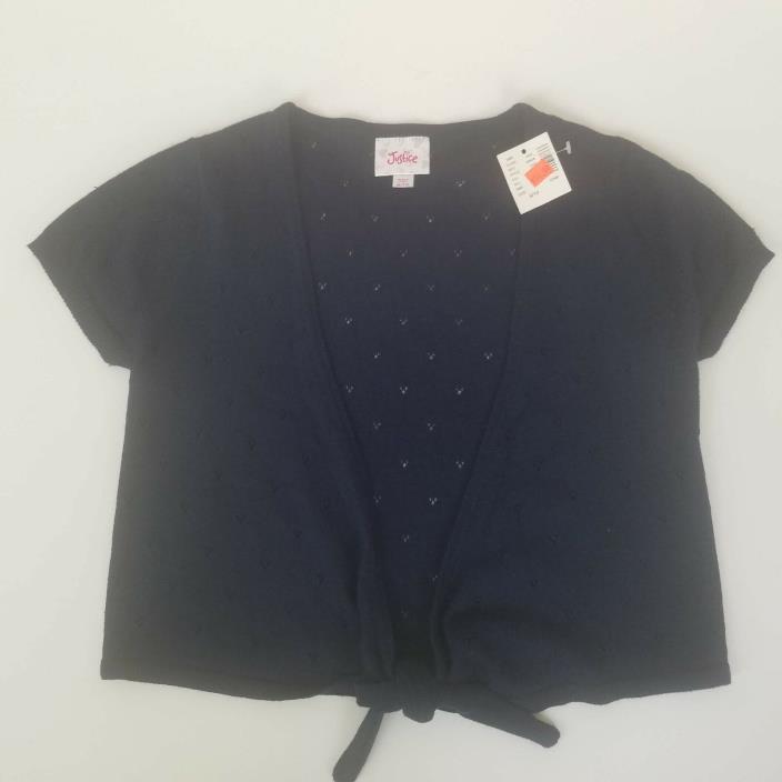 Justice for Girls Navy Blue Cropped Short Sleeve Sweater Tie Waist Size 8/10 New