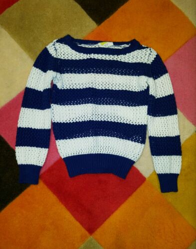 CRAZY 8 BLUE WHITE STRIPED CROCHET PULLOVER SWEATER TOP GIRLS TODDLER SIZE XS 4