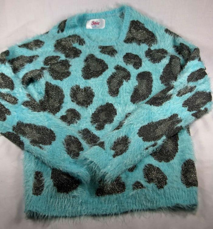 EUC Justice Turquoise & Gray Fuzzy Sweater Size 18 FREE SHIPPING