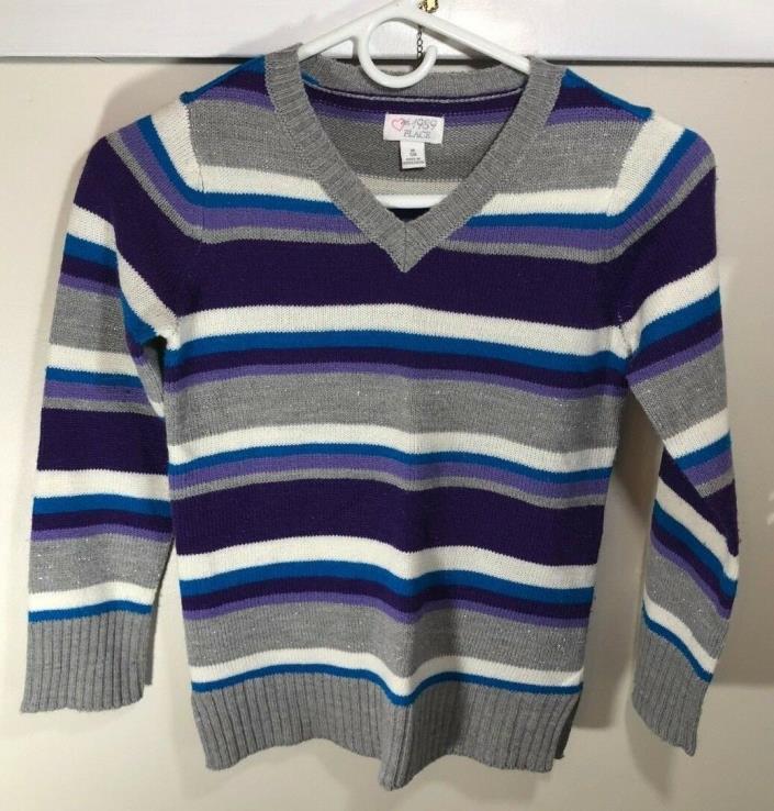 The Childrens Place Girls Sweater Striped Gray/Purple/White/Blue Size Medium (7-