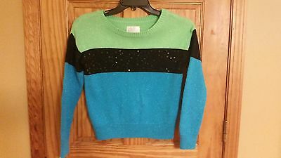 Girls Justice Sweater Size 14 Green Black Blue Sequins Winter Warm