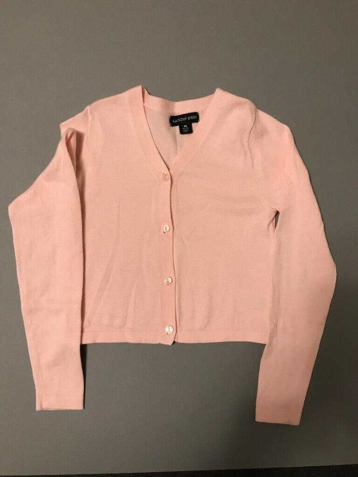 LANDS' END Girl's Crop Cardigan Sweater Sz M (10-12) Beautiful Pink VGUC