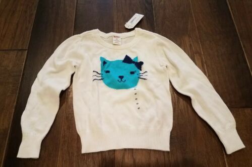 Girls White Turquoise Teal Blue Cat Sweater Size 4T New