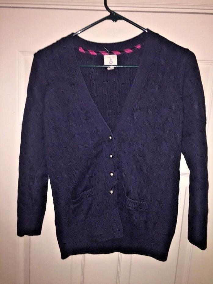 LANDS END Kids Navy Blue Cable Knit Cozy Warm Cardigan Sweater Girls SZ M