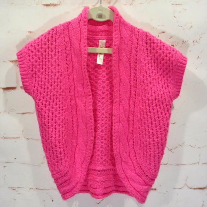 SHRUG size M Medium Girl's METALLIC Thread Cable Knit Pink Sweater 8 10 12