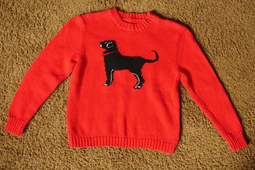 Black Dog Pattern Child~Small Adult Red Long Sleeve Sweater