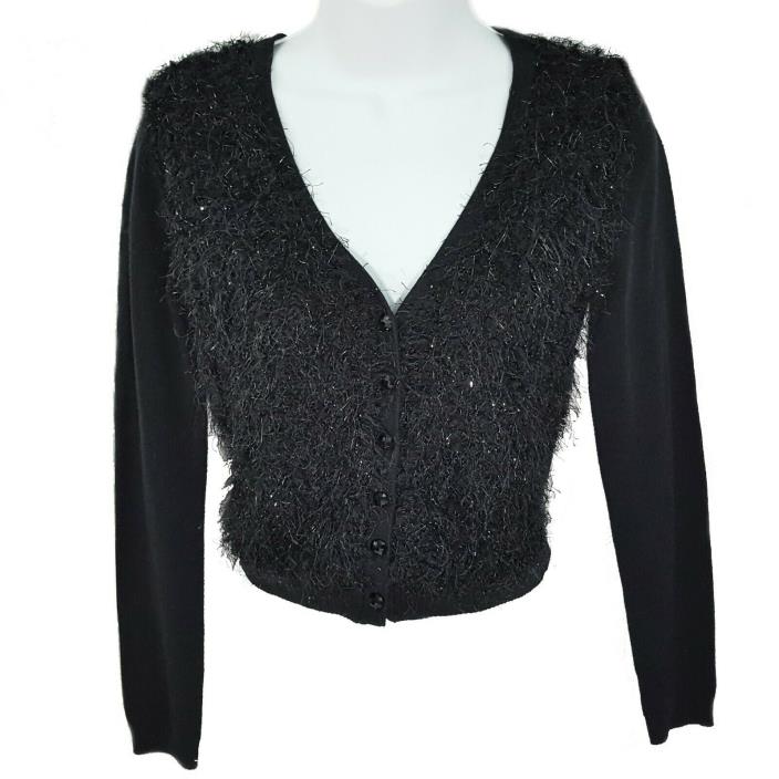 Justice Fuzzy Sweater Size 12 Sparkling Threads Button Down Cardigan Black Girls