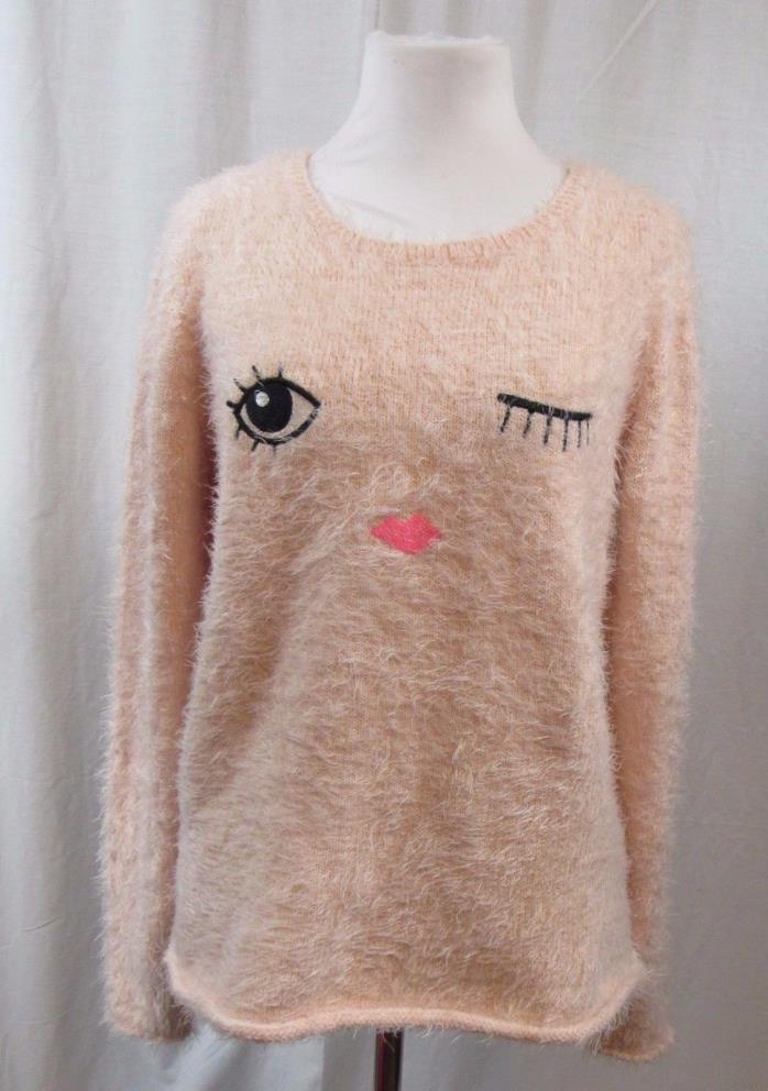 H&M Pink Fuzzy Winking Face Sweater 14