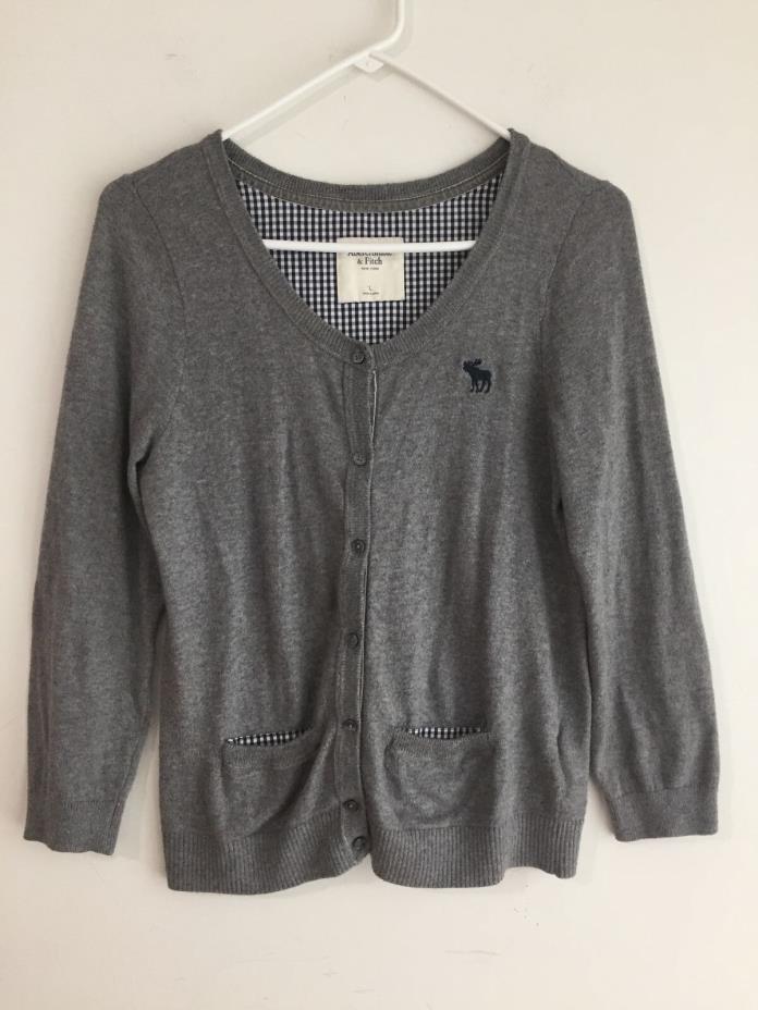 Abercrombie & Fitch Cotton-Blend Cardigan Sweater Gray Heather Girl's Size L