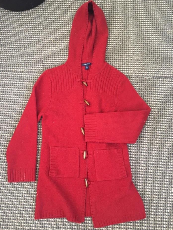 Red Lands End Sweater Cardigan Kids Girls XL Buttons 100% lambs wool