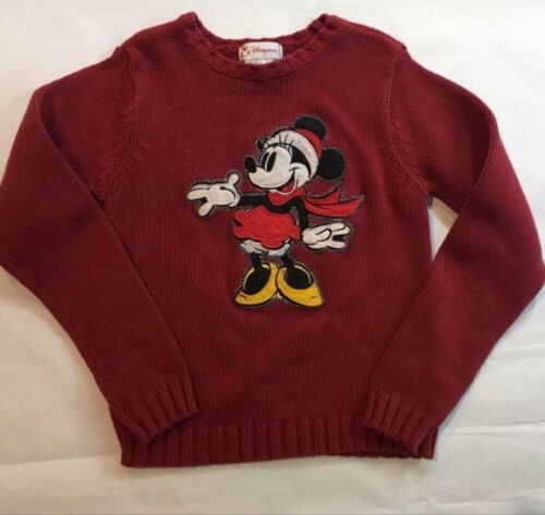 Disney Store Girl’s L Minnie Mouse Red Embroidered Sweater Long Sleeve Pullover