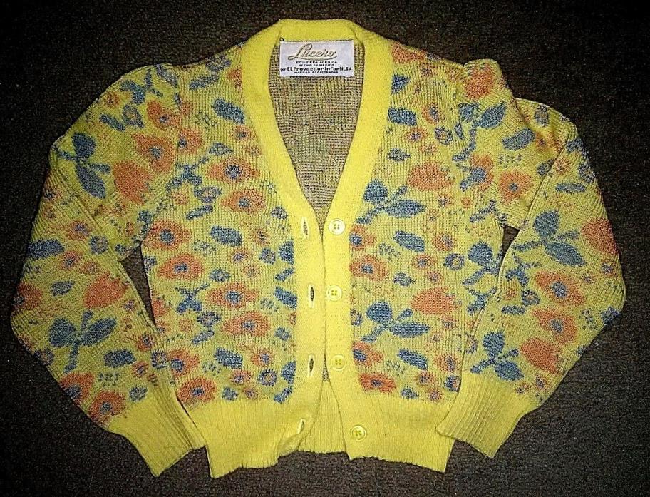 Lucero Girl's YELLOW Floral Cardigan SWEATER ~ Size 4