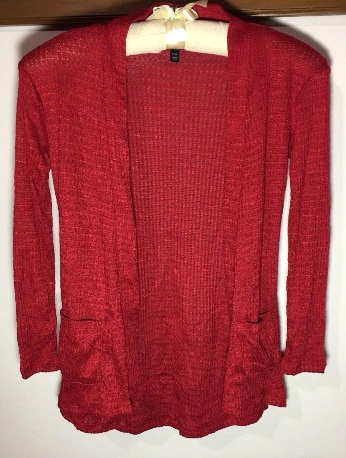 Girls Red Cardigan Sweater Long Sleeves Pockets