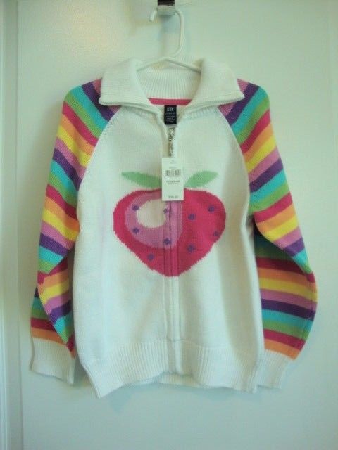 Baby Gap Strawberry Rainbow Cardigan Sweater Girl Size 5 5T 5 years NWT - Spring