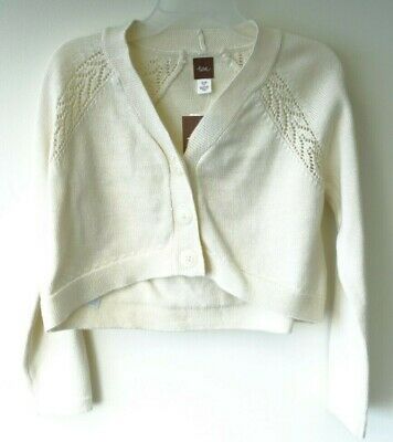 New Tea Collection Creme Pippa Pointelle Cardigan Sweater Girl's Sz S / 4-5