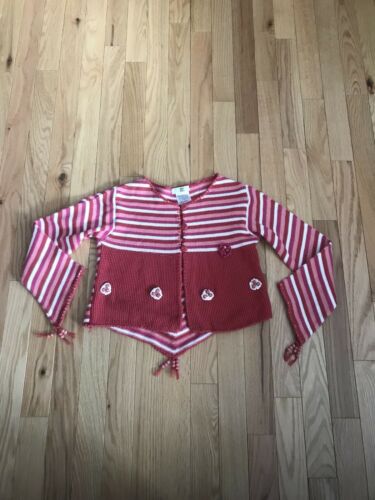 Deux Par Deux Girls Sweater Size 7 Cardigan Red Striped