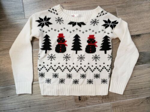 Girls Cotton Emporium Winter Holiday Snowmen Snowflakes  Sweater Size Small 4T