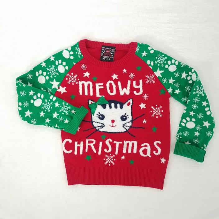 Well Worn XS (4-5) Toddler Kids Holiday Ugly Christmas Sweater Meowy Christmas
