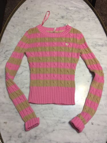 Girls Aeropostale Pink & Khaki Striped Sweater, Size XS