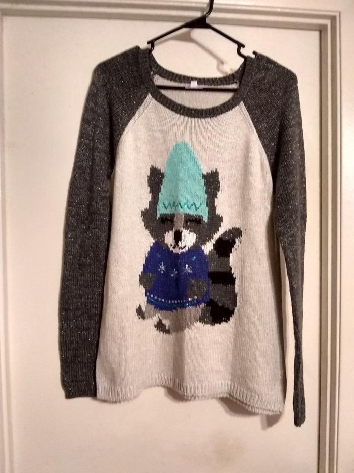 JUSTICE BRAND SWEATER, MULTI COLORS, RACCON IN THE MIDDLES, SIZEI 20