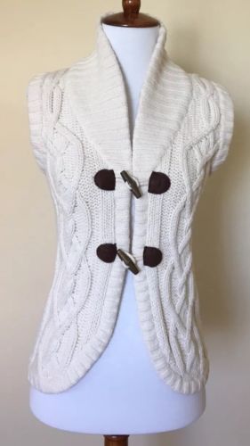 EUC LANDS' END Girls' L14 Chunky Cable Sweater Vest Natural/Cream/Ivory