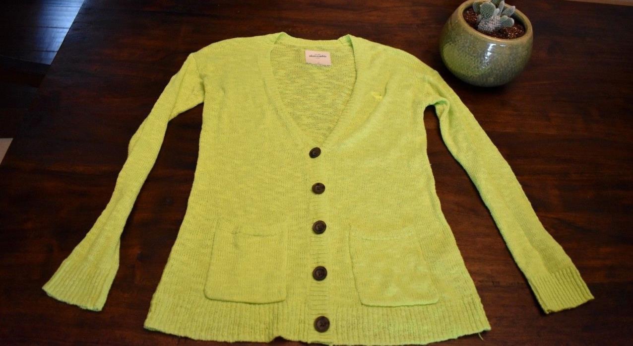 Girls abercrombie SZ XL long sleeve button down pocket front sweater LIME GREEN