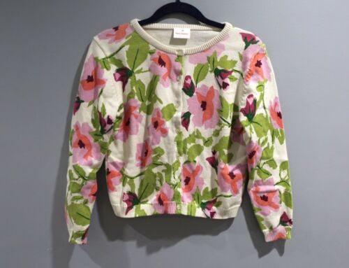 Hanna Andersson Sweater Girls Size 140 Floral Button Front Cardigan US 10  C