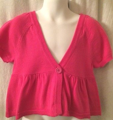 J. KHAKI Solid Pink Fuchsia Short Sleeve Cardigan Girls Sz Small 7/8 $29