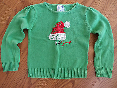 Empress Girls Green Santa Clause Appliqued Holiday Christmas Sweater Sz 6 EUC