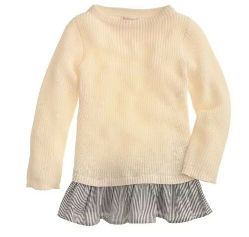 CREWCUTS Ruffle Hem Layered Look Spring Sweater Ivory Blue Stripe Girls 14