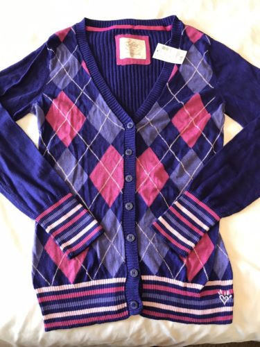 NWT Justice Cardigan Sweater Argyle Pattern Pink Purple Long Sleeved Girls Sz 14